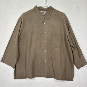 Chicos Silk Linen Button Down Shirt 2 Large Boxy Minimalist Chic